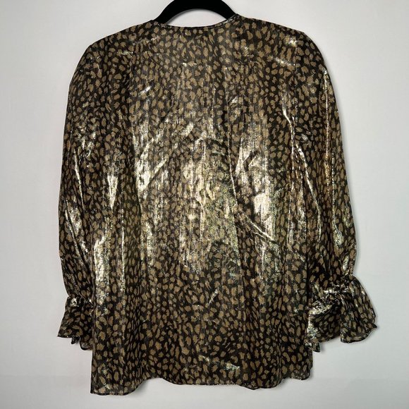 NWT alice + olivia SILK Blend‎ Leopard Print V neck Ruffle Trim Blouse SMALL - Picture 4 of 15